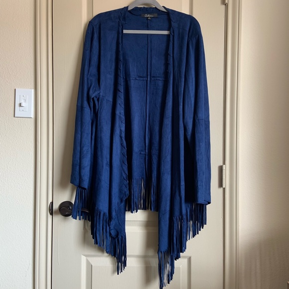 Caleooa Jackets & Blazers - Plus blue fringe jacket
